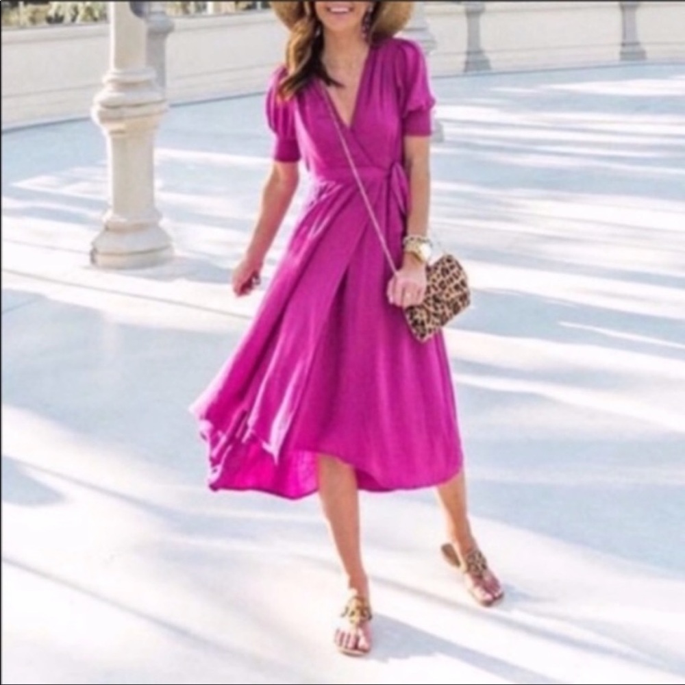 Anthro Maeve Breanna wrap magenta dress size 12